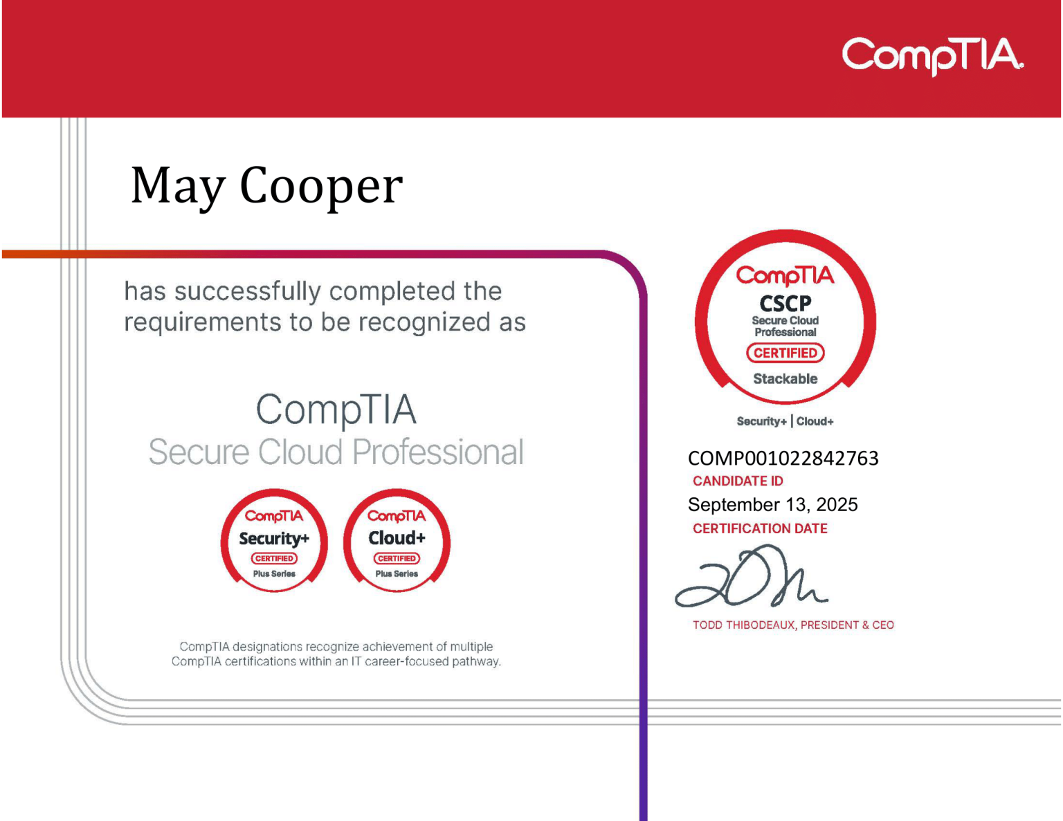CompTIA Secure Cloud Professional – CSCP – May Cooper